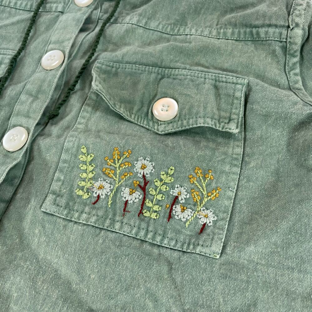 Earthbound Trading Co Floral Embroidered Hooded Crop Jacket Green XL Women's - Picture 5 of 8